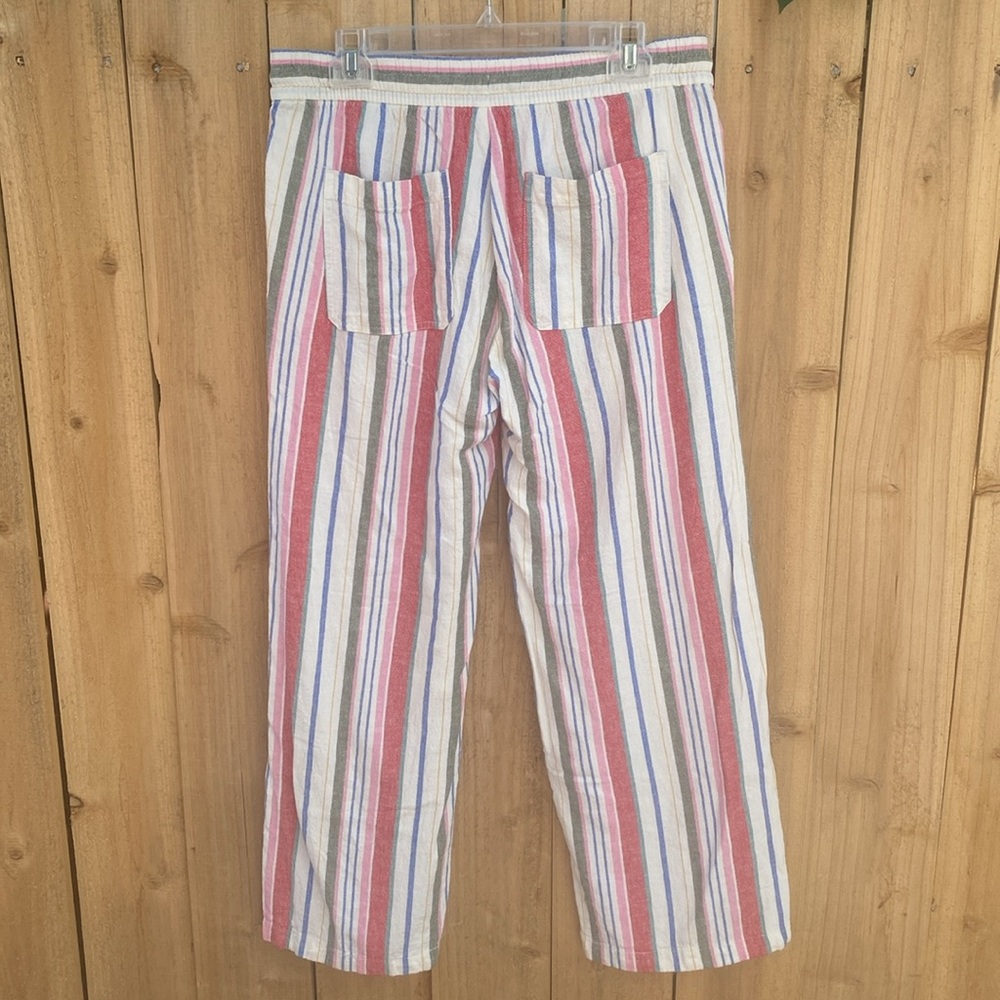 Old Navy Sz M Linen Wide Leg Striped Beach Pants Pink Blue Drawstring Pull On - Picture 8 of 9